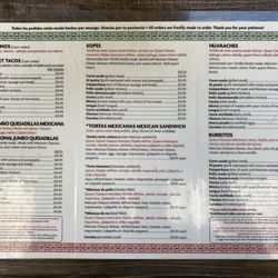 Pan Pan Mexican Bakery - Menu backside