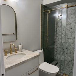 Tub replaced with shower in the bathroom