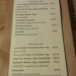 Tea Mountain - One page of the tea menu with the nepalese tea