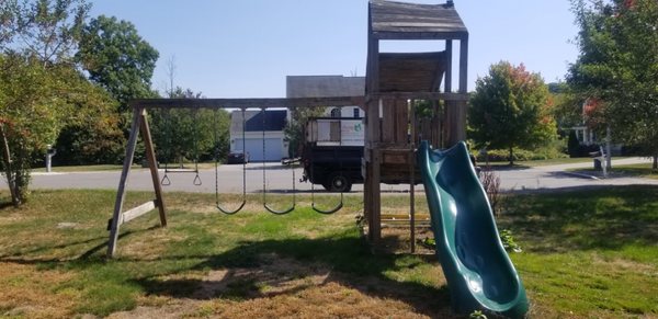 Playset Demolition - This old swing set was in poor shape and no longer safe for use, We demolished the swing set and cleared the area to be used for something new! If you have an old swing set or shed that's in disrepair give us a call and we can get it taken care of! Playset Demolition - This old swing set was in poor shape and no longer safe for use, We demolished the swing set and cleared the area to be used for something new! If you have an old swing set or shed that's in disrepair give us a call and we can get it taken care of!