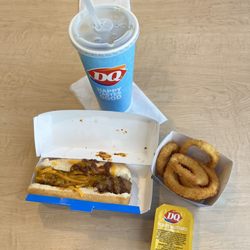 DQ Grill & Chill - Chili cheese dog with onion rings and drink. Not too bad for 9 ish.