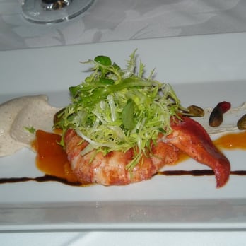 Gary Danko - lobster salad garnished by persimmons, pistachios, pomegranate, and a gorgeously whipped dollop of chestnut mousse (magical!) - New American Near Me - San Francisco, California Gary Danko - lobster salad garnished by persimmons, pistachios, pomegranate, and a gorgeously whipped dollop of chestnut mousse (magical!) - New American Near Me - San Francisco, California