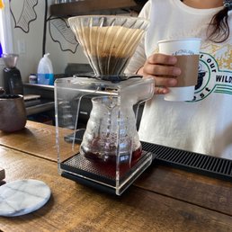Peaberry pour over being made Peaberry pour over being made