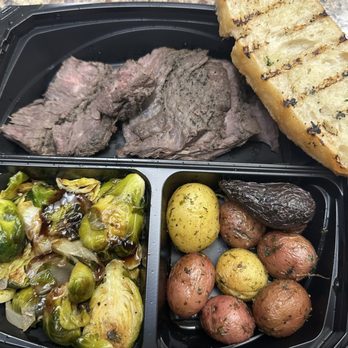 Urban Plates - Grilled Grass Fed Steak Plate With Balsamic Brussel Sprouts and Roasted Marbled Potatoes. - Salad Near Me - Pasadena, California Urban Plates - Grilled Grass Fed Steak Plate With Balsamic Brussel Sprouts and Roasted Marbled Potatoes. - Salad Near Me - Pasadena, California