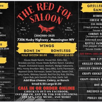 Red Fox Saloon - The menu - Bars Near Me - Mannington, West Virginia Red Fox Saloon - The menu - Bars Near Me - Mannington, West Virginia
