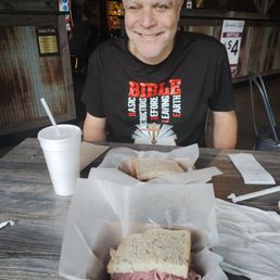 We split a corner beef sandwich. She separated it into two baskets for us too.