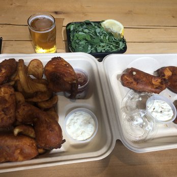 Alaskan Brewing Company - The Alaskan Sized (8 pieces) Halibut F/C, with local greens and a glass of amber. - Breweries Near Me - Juneau, Alaska Alaskan Brewing Company - The Alaskan Sized (8 pieces) Halibut F/C, with local greens and a glass of amber. - Breweries Near Me - Juneau, Alaska