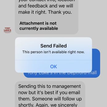 Tony Luke's - a text message sent by a customer - Cheesesteaks Near Me - Deptford Township, New Jersey