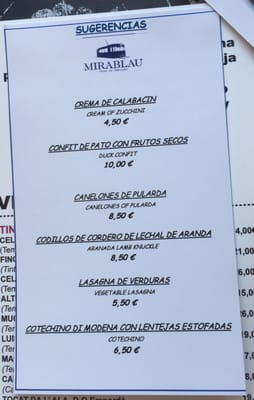 Menu photo 3 Mirablau Barcelona, B Menu photo 3 Mirablau Barcelona, B