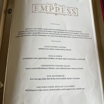 Tea at The Empress - High tea food menu - Tea Rooms Near Me - Victoria, British Columbia Tea at The Empress - High tea food menu - Tea Rooms Near Me - Victoria, British Columbia
