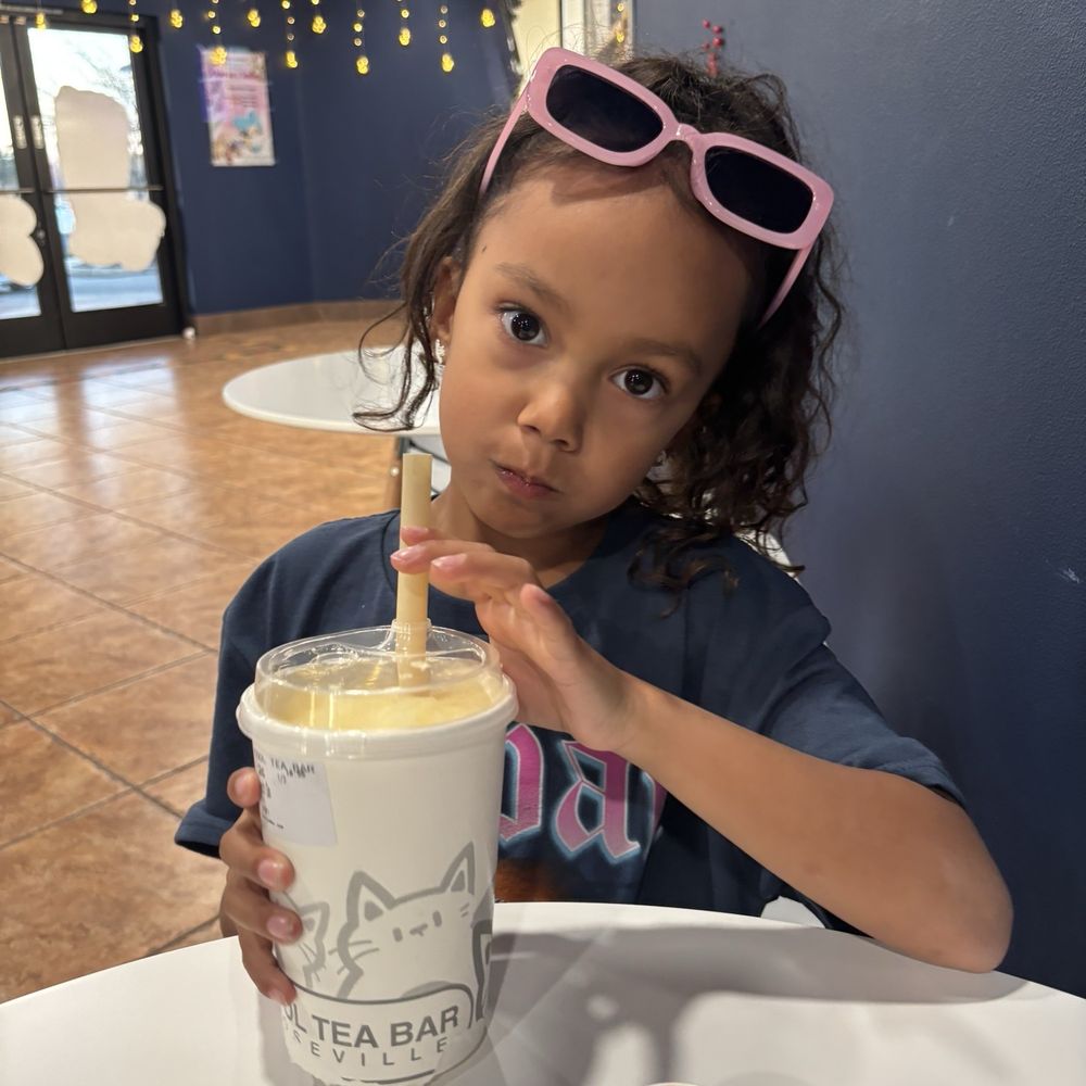 Cool Tea Bar - mango smoothie with strawberry popping boba in their mystery blind cup - Bubble Tea Near Me - Roseville, California Cool Tea Bar - mango smoothie with strawberry popping boba in their mystery blind cup - Bubble Tea Near Me - Roseville, California