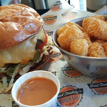 Bad Daddy's Burger Bar - BD's All American Burger with American cheese and tots! Cause 'Merica!! - Burgers Near Me - Aurora, Colorado Bad Daddy's Burger Bar - BD's All American Burger with American cheese and tots! Cause 'Merica!! - Burgers Near Me - Aurora, Colorado