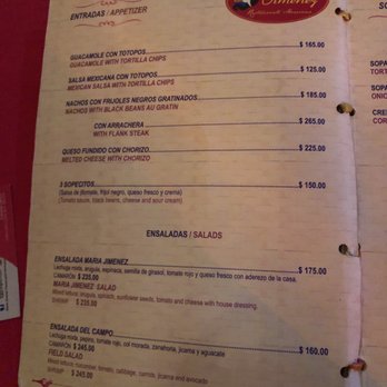 María Jiménez - Menu - Mexican Near Me - Cabo San Lucas, BCS
