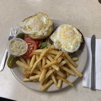 Burnt Hills Cafe - Texas Cheeseburger, 2 eggs medium + Freedom Fries - Diners Near Me - Burnt Hills, New York Burnt Hills Cafe - Texas Cheeseburger, 2 eggs medium + Freedom Fries - Diners Near Me - Burnt Hills, New York