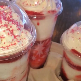 Starbucks - three cups of strawberry shortcake with whipped cream and sprinkles - Coffee & Tea Near Me - Warr Acres, Oklahoma