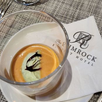 PARKER'S TABLE - Complementary starter - gazpacho with avocado cream - Canadian (New) Near Me - Banff, Alberta PARKER'S TABLE - Complementary starter - gazpacho with avocado cream - Canadian (New) Near Me - Banff, Alberta