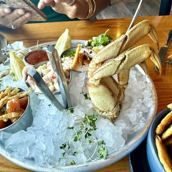 Clearwater Restaurant - New Seafood platter 3 oysters, 1/4 Dungeness crab, ceviche, spicy shrimp salad, crab dip with fried won ton and crackers, poke - New American Near Me - Newport, Oregon