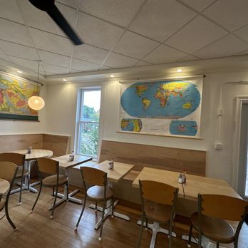 Cafe Birdie - a map of the world on the wall - Cafes Near Me - Edwardsville, Illinois