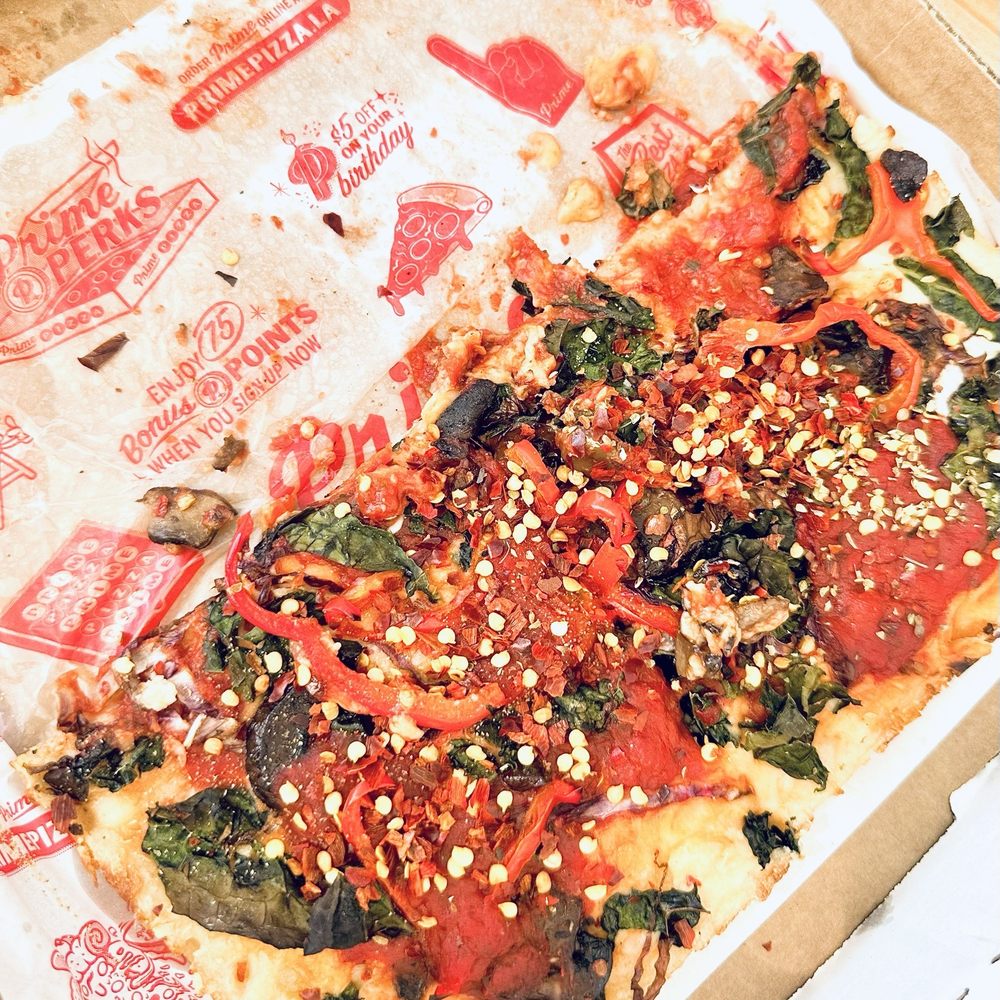 Prime Pizza - Gluten free vegan Grandma Pizza with veggie medley added and extra sauce - Pizza Near Me - Altadena, California Prime Pizza - Gluten free vegan Grandma Pizza with veggie medley added and extra sauce - Pizza Near Me - Altadena, California