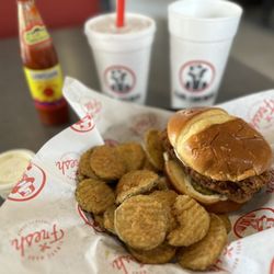 Slim Chickens - Oreo milkshake, fried pickles and chicken sandwich