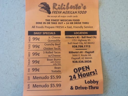 Menu photo 5 Riliberto's Bullhead City, AZ