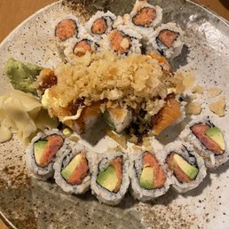 Spicy Salmon Roll, Sunnyside Roll, and Spicy Tuna Roll.