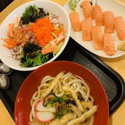 Salmon Sushi, Udon, Sashimi Donburi