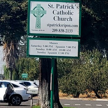 St Patrick's Church - Signage (10/09/24). #StPatricksCatholicChurchRipon #Ripon #Catholic #Church - Churches Near Me - Escalon, California