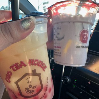 Ono Tea House - Ordered a green tea w/popping pearls and a taro milk tea w/ pudding. - Bubble Tea Near Me - El Monte, California