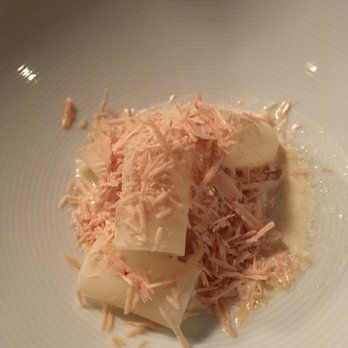 Atera - Looks like pasta but actually was apple slices with shaved foie gras - New American Near Me - New York, New York Atera - Looks like pasta but actually was apple slices with shaved foie gras - New American Near Me - New York, New York