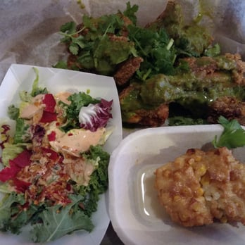 Seoul Fried Chicken - Looks good! Cilantro lime chicken with kale salad and corn fritter. - Korean Near Me - Edmonton, Alberta