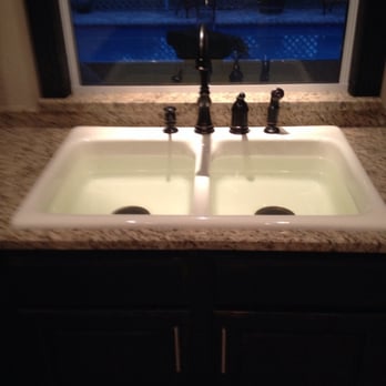 New Granite Countertops With A Almond Cast Iron Sink And An Oil