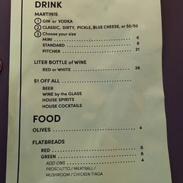Martini happy hour menu Martini happy hour menu