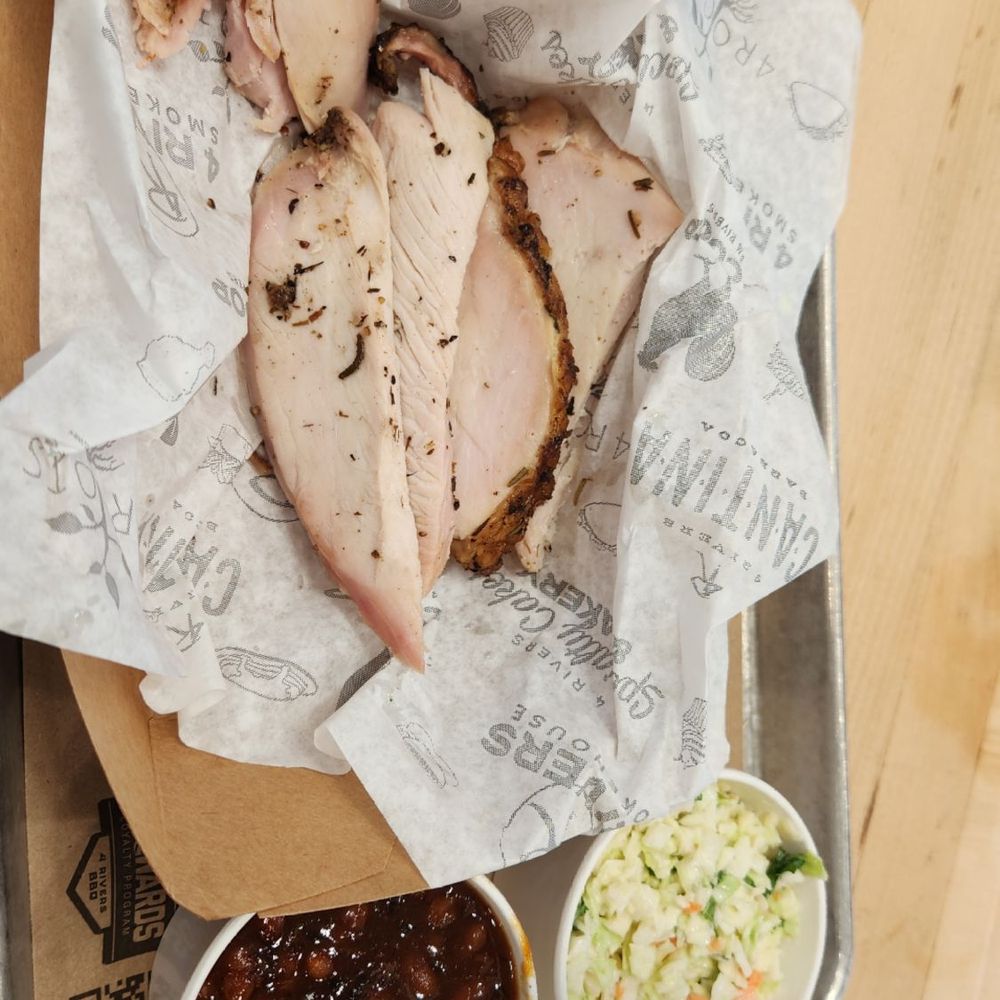 1 meat plate 2 sides. Turkey with bbq beans and coleslaw. 1 meat plate 2 sides. Turkey with bbq beans and coleslaw.