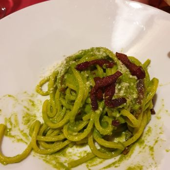 Re di Roma - Homemade pasta with a pesto made from zucchini and peppermint. The fork was quicker than the camera though... - Trattorie Near Me - Rome, RM Re di Roma - Homemade pasta with a pesto made from zucchini and peppermint. The fork was quicker than the camera though... - Trattorie Near Me - Rome, RM