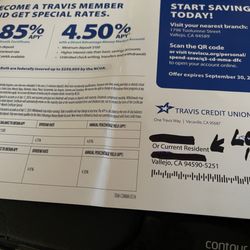 Travis Credit Union - Flier advertising interest rates with OR CURRENT RESIDENT addressee! Invited my patooti!