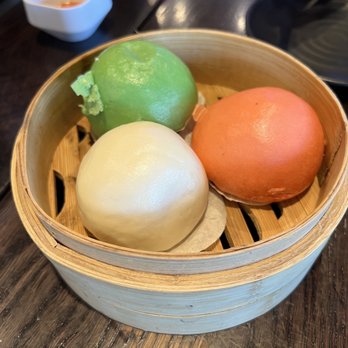 Dumpling Time Thrive City - Sweet Buns (egg yolk = white, beet and taro = red, green tea and milk = green) - Noodles Near Me - San Francisco, California Dumpling Time Thrive City - Sweet Buns (egg yolk = white, beet and taro = red, green tea and milk = green) - Noodles Near Me - San Francisco, California