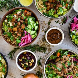 Ben's Fast Food - Slow Roasted Chickpea & Potato Hearty Bowl, Dark Chocolate Cashew Pudding, and Slow Roasted Pork Shoulder Garden Bowl