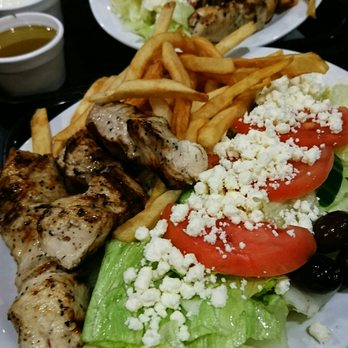 Esquire Restaurant - Pictured here: Chicken Souvlaki w/ fries instead of Greek rice pilaf/Greek potatoes. Not pictured: 2 beers, tzatziki dip & hotsauce. - Greek Near Me - Toronto, Ontario Esquire Restaurant - Pictured here: Chicken Souvlaki w/ fries instead of Greek rice pilaf/Greek potatoes. Not pictured: 2 beers, tzatziki dip & hotsauce. - Greek Near Me - Toronto, Ontario