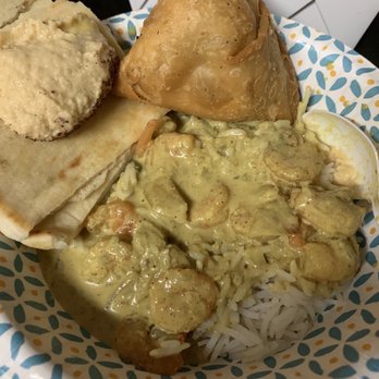 7 Monk's Cafe - Shrimp Korma. Samosa. Naan with hummus. - Indian Near Me - New Braunfels, Texas 7 Monk's Cafe - Shrimp Korma. Samosa. Naan with hummus. - Indian Near Me - New Braunfels, Texas