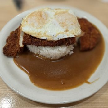 Aloha Stacks - Chicken Katsu Moco Loco with over medium eggs. - Pancakes Near Me - El Monte, California