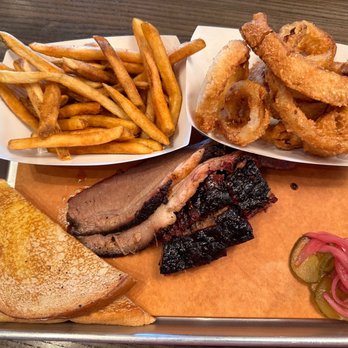 Meat Mitch Barbecue - You pick 2 meats: Black Angus Briskets and Burnt Ends with French Fries and Onion Rings - Barbeque Near Me - Leawood, Kansas