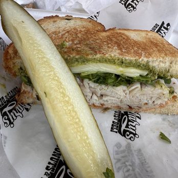 Mary's Donuts - Stampede sandwich with pickle wedge. - Donuts Near Me - Lakeside, California