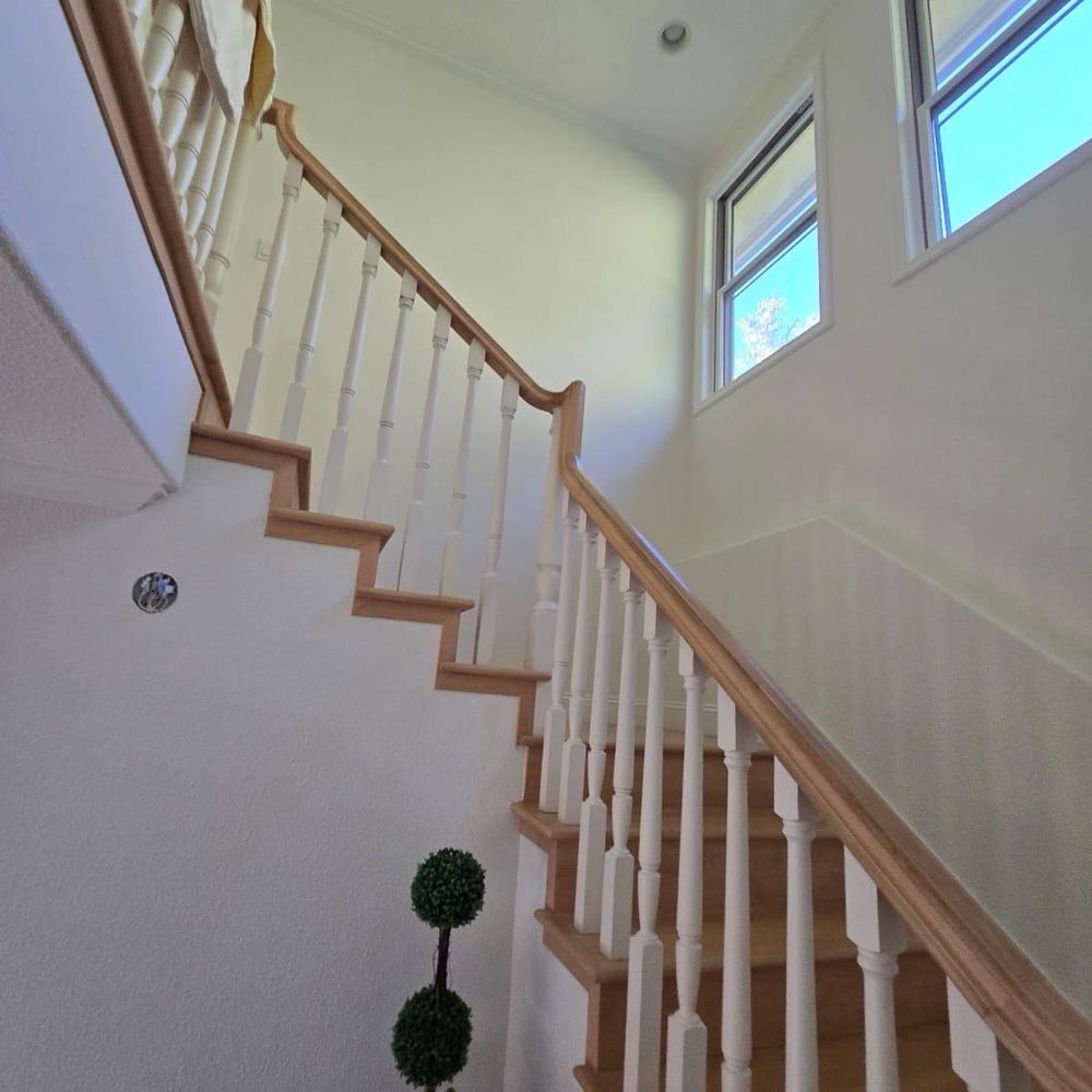 4Bay Painting - Stair way walls ceiling, window Frame painted by 4Bay painting. - Painters Near Me 4Bay Painting - Stair way walls ceiling, window Frame painted by 4Bay painting. - Painters Near Me