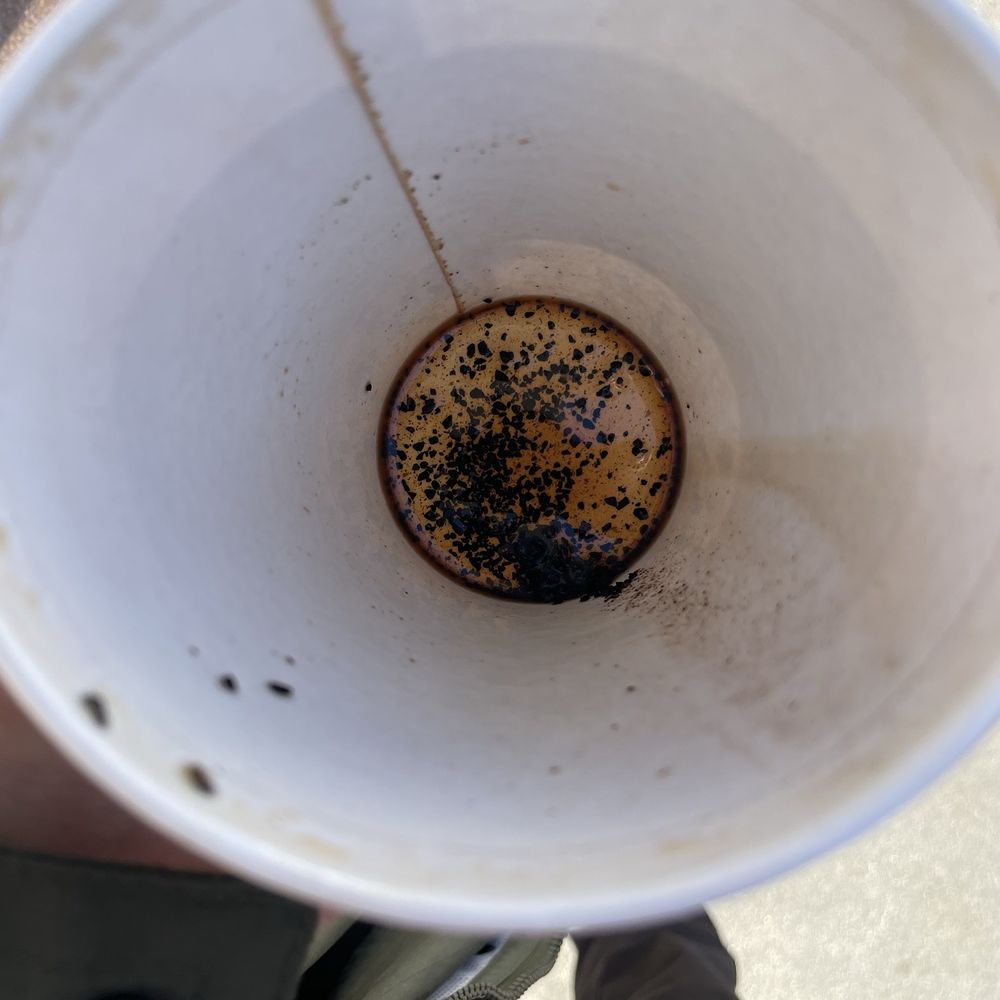 Probably the most grounds I've ever seen in the bottom of a cup. There's a whole chunk there at the bottom. Probably the most grounds I've ever seen in the bottom of a cup. There's a whole chunk there at the bottom.