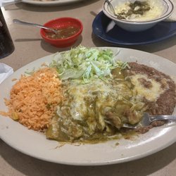 Franky's Restaurant - Green Chili cheese enchilada's, the queso fundido, and smothered chicken burrito