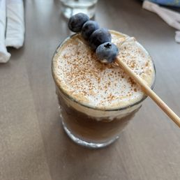 Blueberry pancake latte with oat milk, YUM!