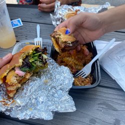 The BBQ-Hunny Chick-N Double Stack The Animal Basket Reuben Black B-N Burger