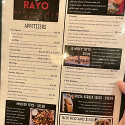Rayo Mexican Bar And Grille - Part of the dinner menu