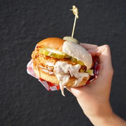Goldy's Gems - Buttermilk Crispy Chicken: Mayo, Crisp Lettuce, Pickles and a Buttered Brioche Bun.
